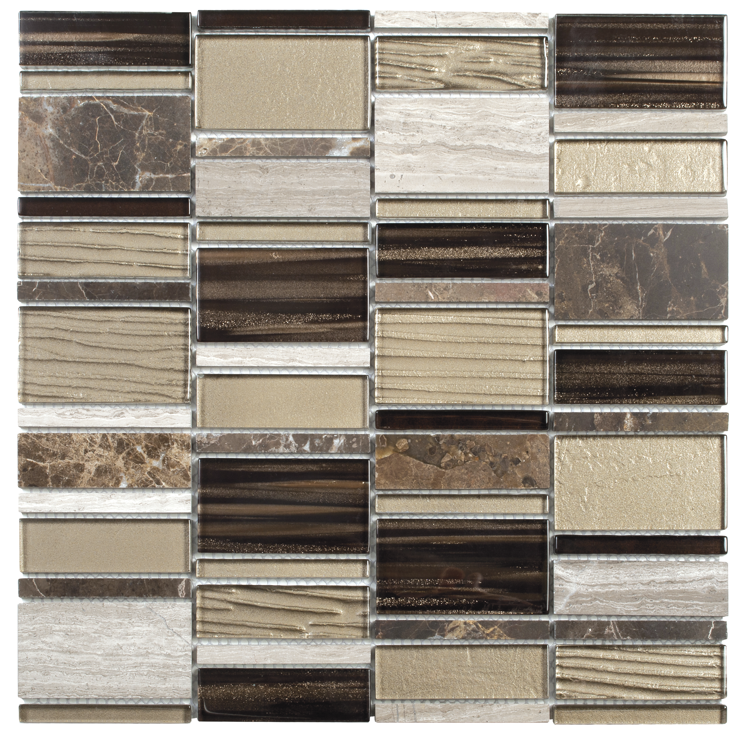 Beige Brown Mixed Rectangle Marble Glass