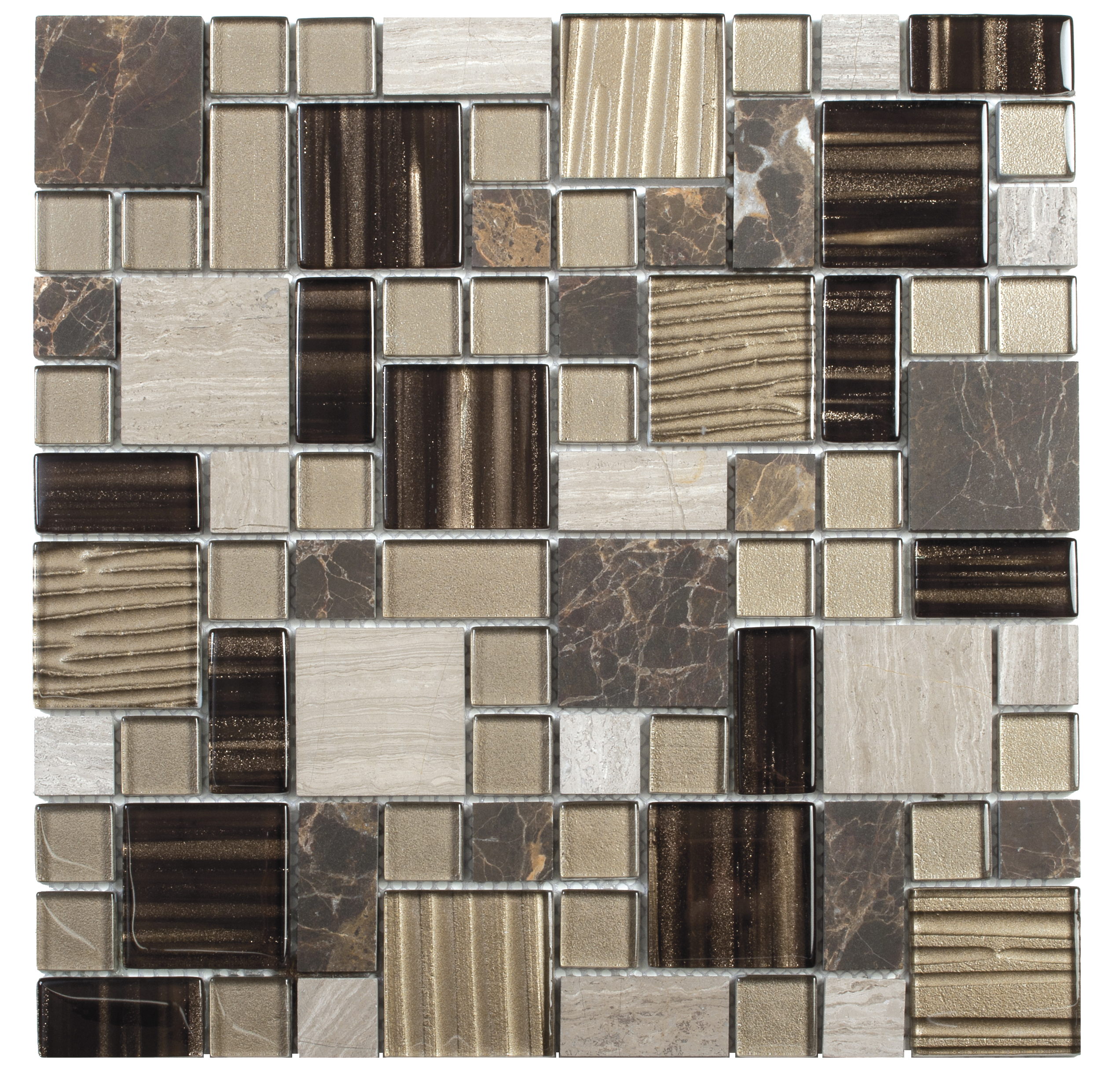Beige Brown Mixed Size Marble Glass Mosaic