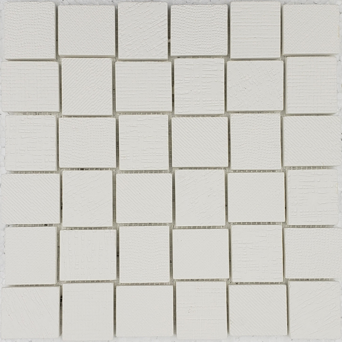 2"x2" Basket Weave Super White Textile Print Mosaic