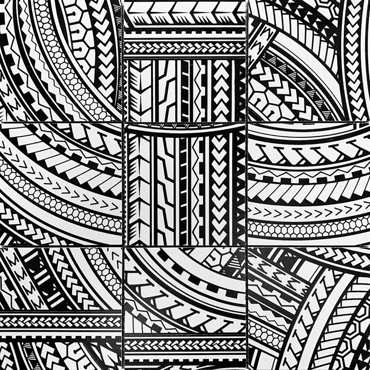 4"x4" Island Native Series Black & White Glazed Ceramic