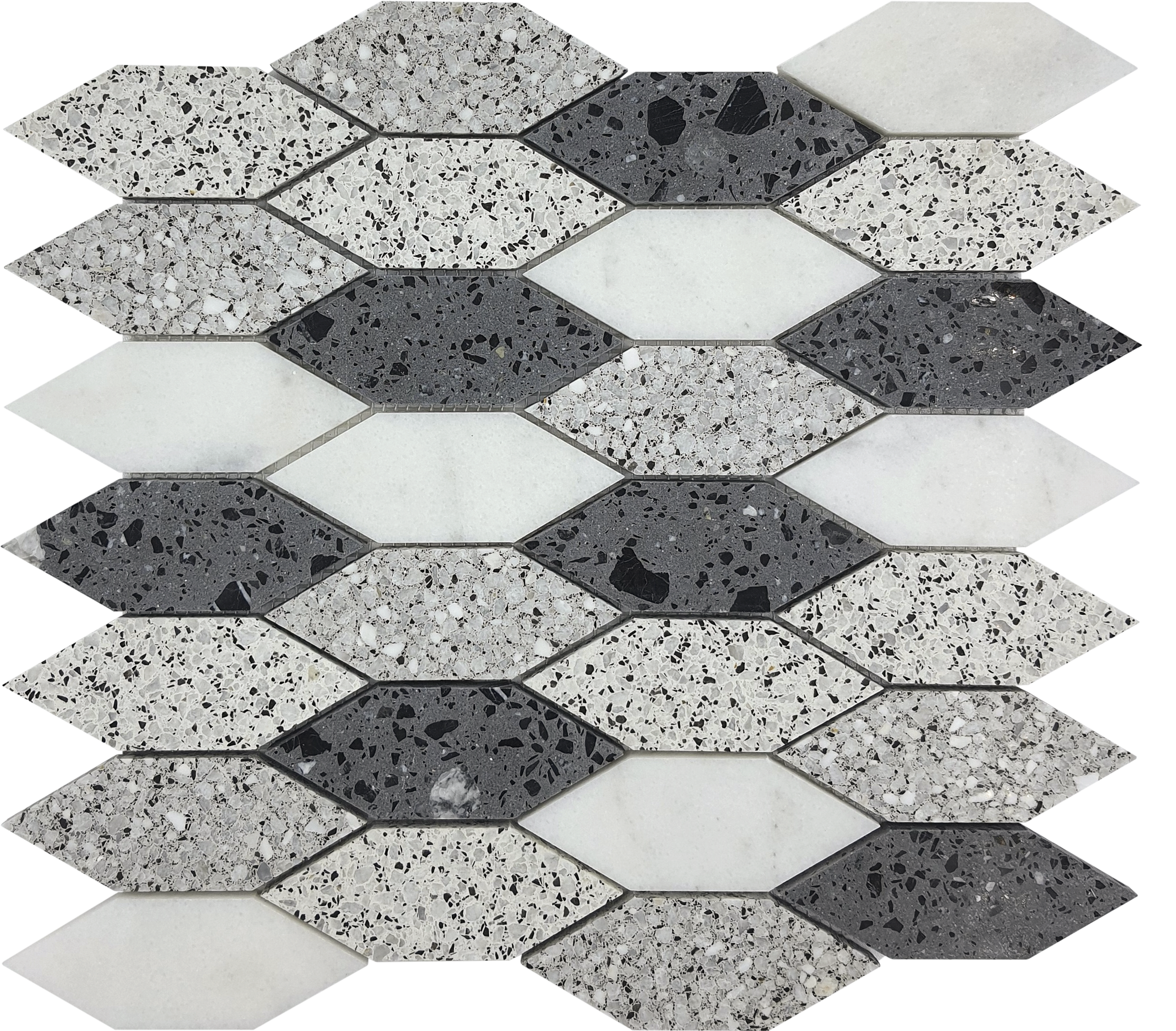 Long Hexagon Terrazzo Marble White Grey