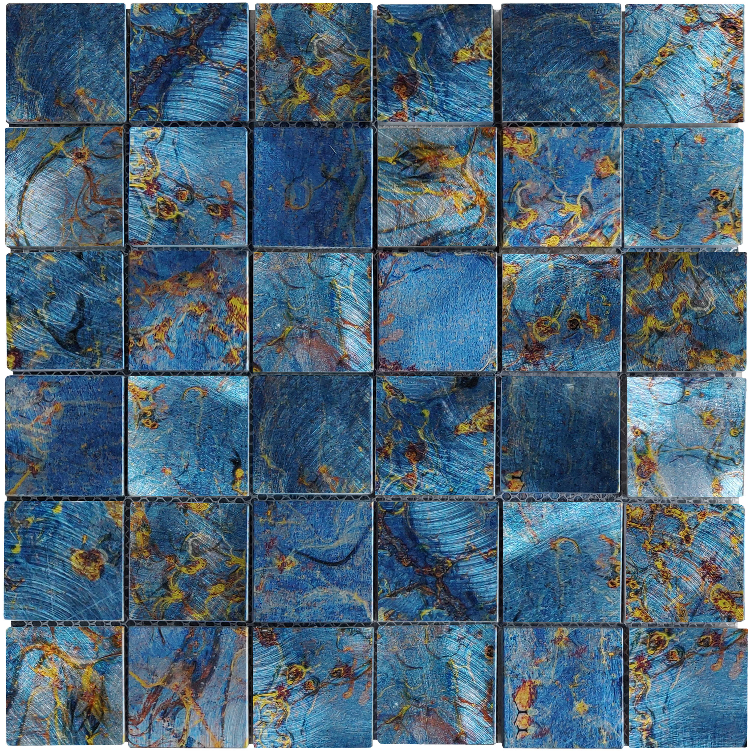 Aluminum Blue Square 2"x2" Mosaic 12"x12