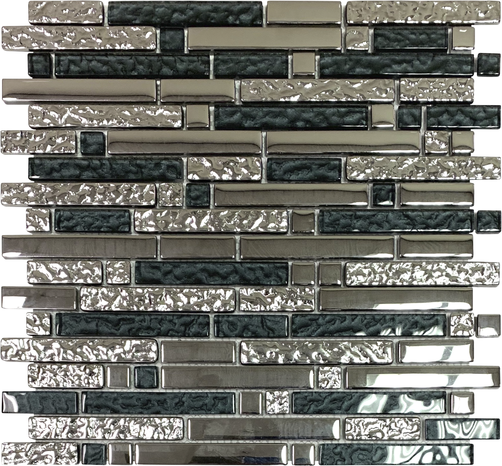 Grey Glass Polished & Chrome Strip Mosaic
