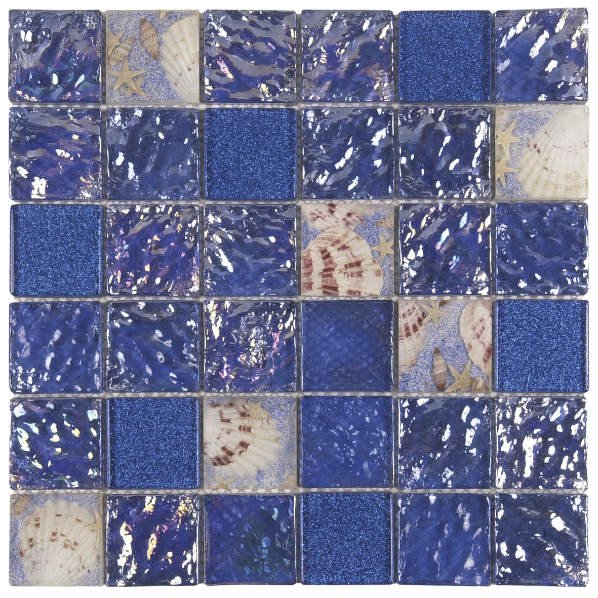 Blue Glass/Shell Mix 2"x2" Decor Mosaic