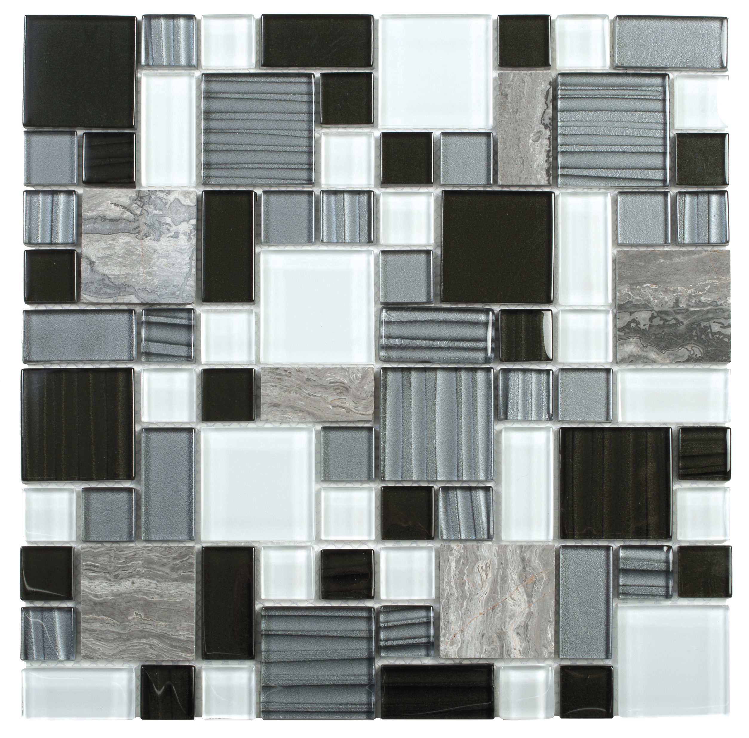 Grey Marble/Black Grey White Glass Mosaic