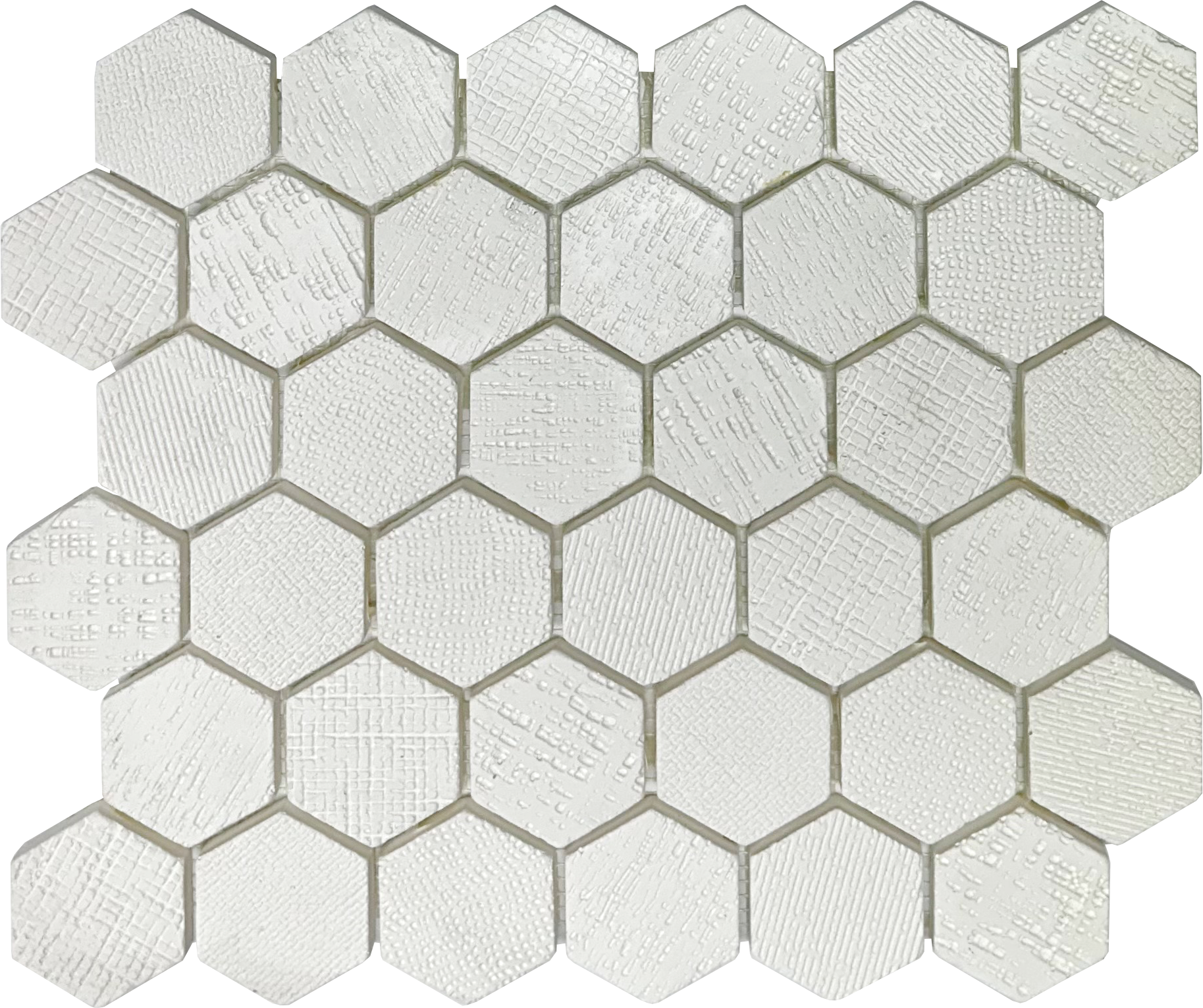 Hexagon Super White Textile Print Mosaic