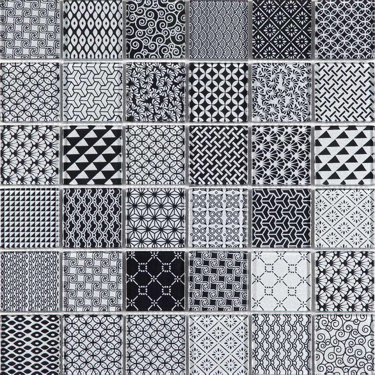 Glass 2"x2" Mosaic Black Grey Mix