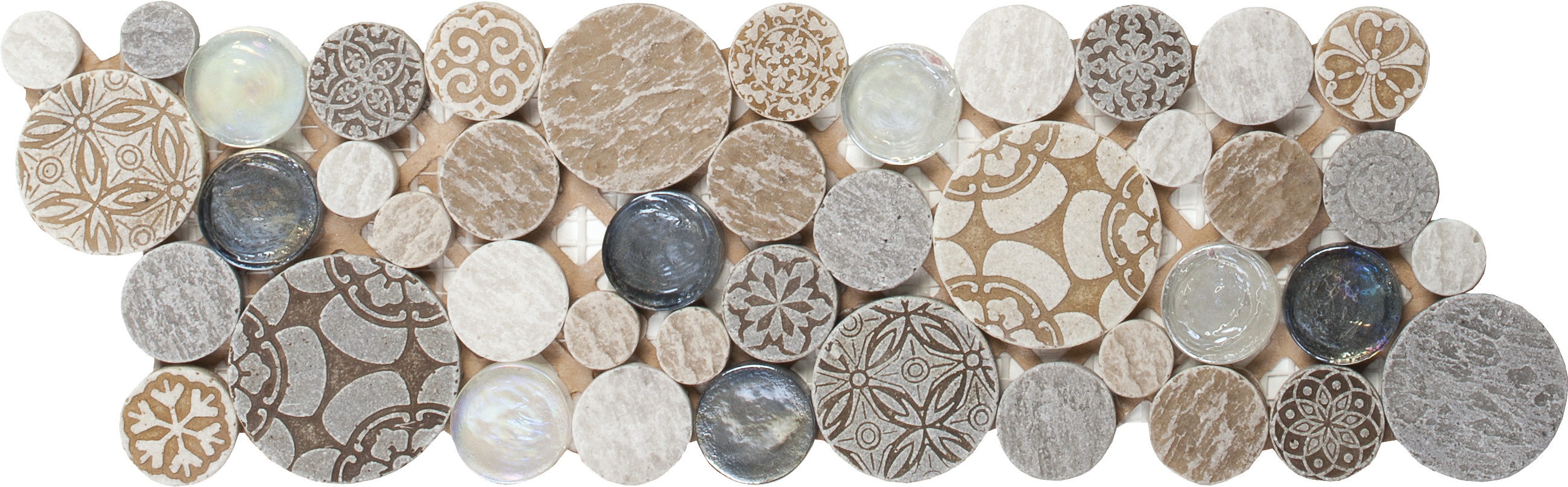 Beige Penny Rounds Decor Glass Interlock Border