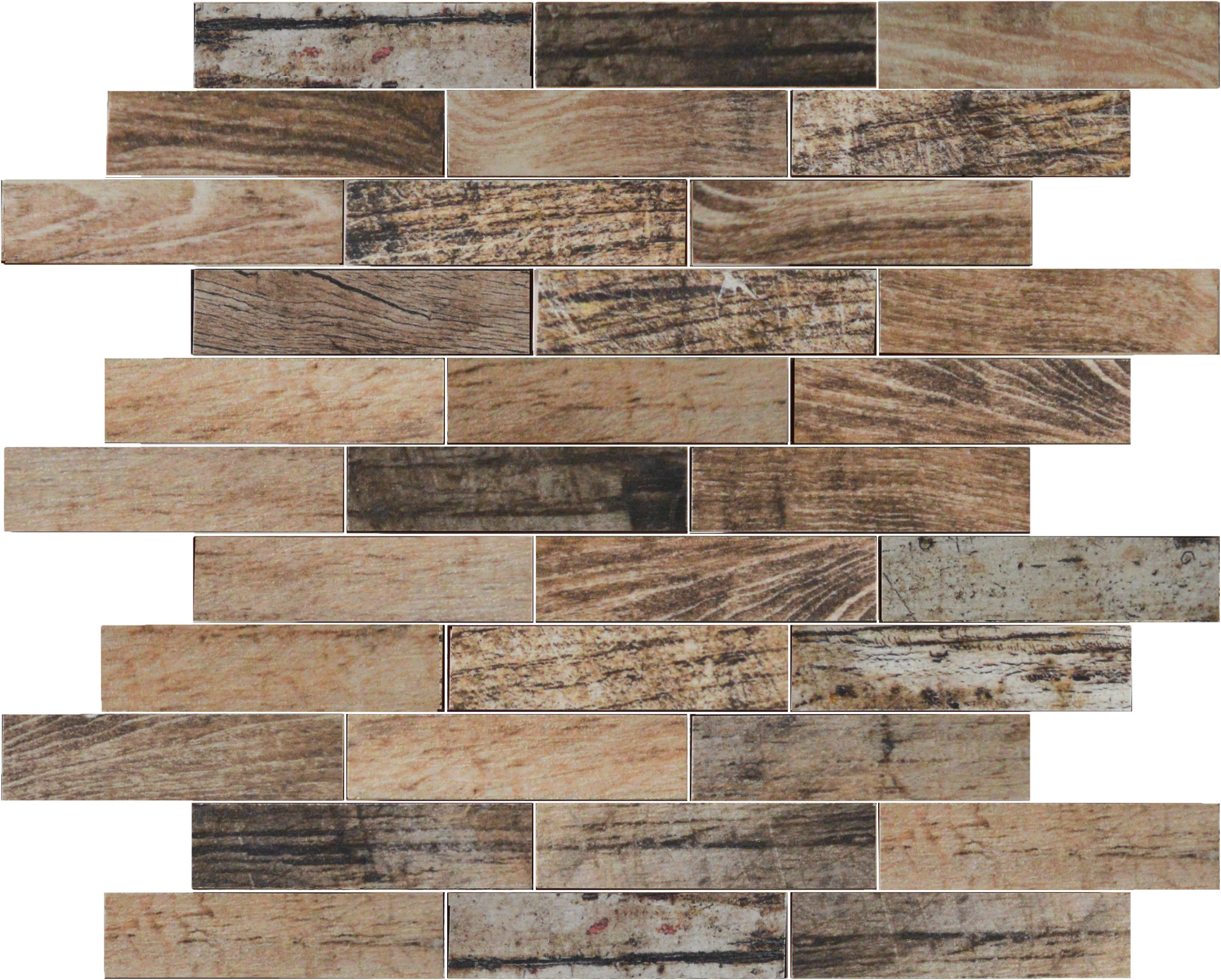 Beige Brown Mix Wood 1.1"x4" Glazed Cera