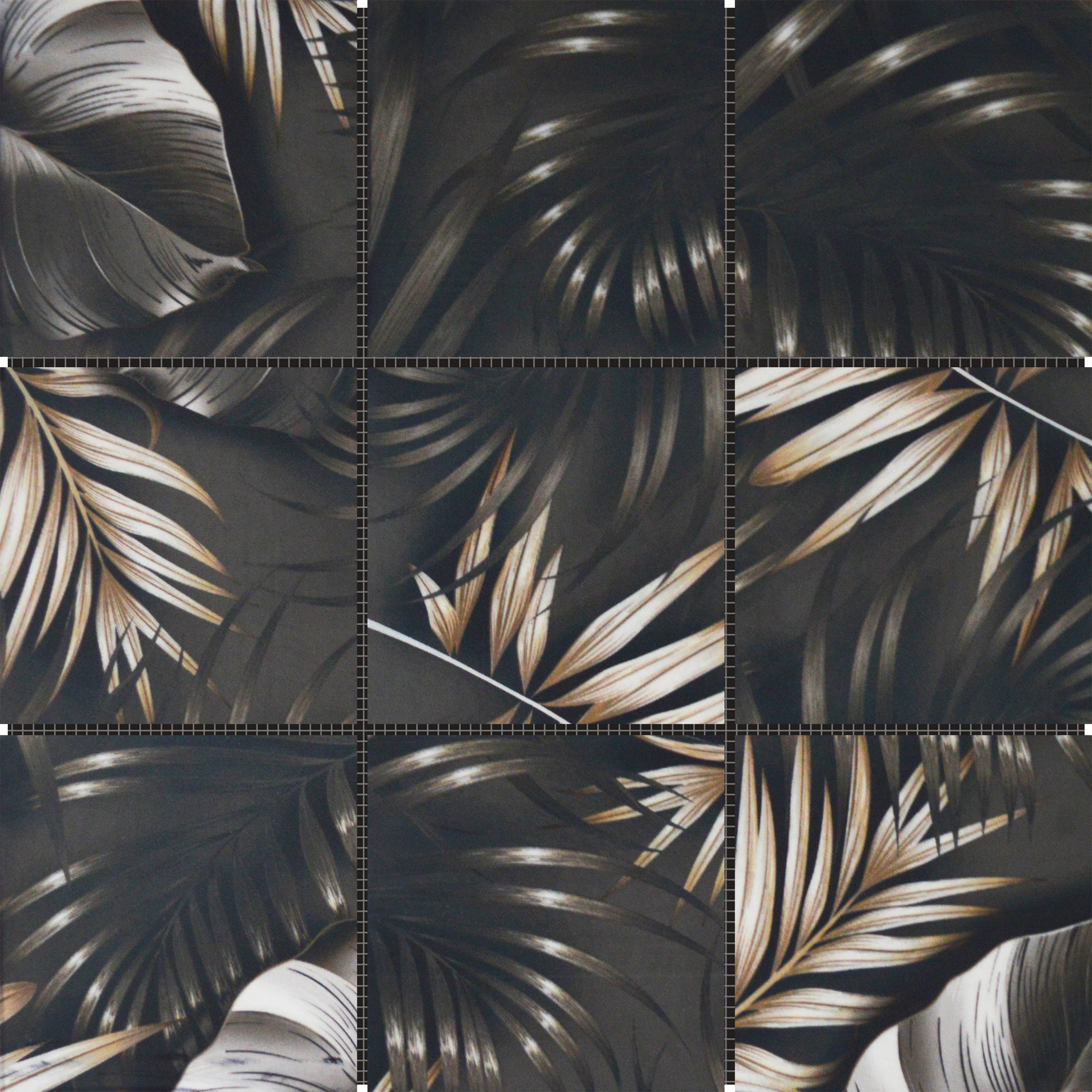 4"x4" Floral Palm Grey Beige Mosaic 12"x